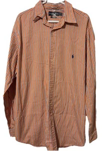 VTG Polo Ralph Lauren Button Down Shirt Men XLT Tall Orange Blue Striped Classic - Picture 1 of 6