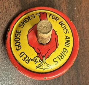 Vintage rote Gans Schuhe Blechspielzeug Kreisel Werbung - Bild 1 von 2