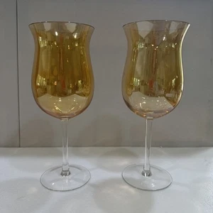 Casafina Crystal Large Amber Tulip Shaped Thin Delicate Water Goblet 10 1/4" T - Picture 1 of 7