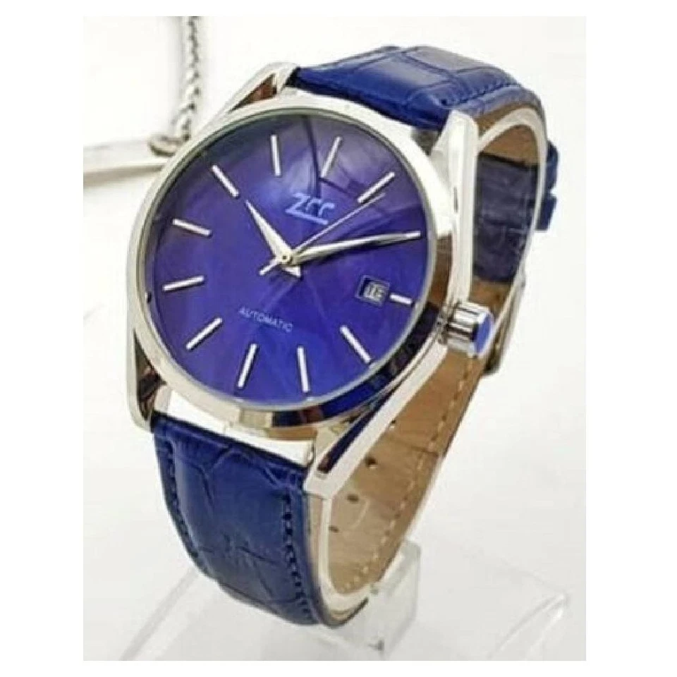 OROLOGIO DA POLSO ZCC UOMO ANALOGICO AUTOMATICO DATA ELEGANTE MODA PELLE BLU - Immagine 1 di 1