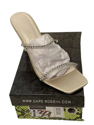 Cape Robbin Nude Satin Stiletto Rhinestone Straps Slide On Heels Women's Size 10 - Image 1 of 4