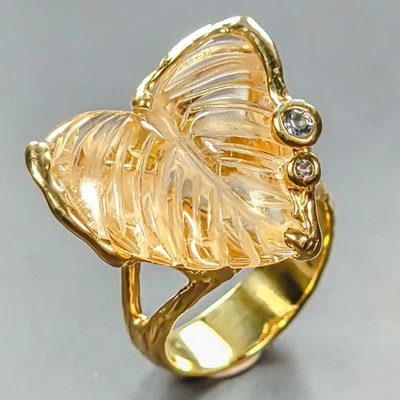 Carving 30 ct Natural Citrine Ring 925 Sterling Silver Size 7.5 /R447334 - Image 1 of 4