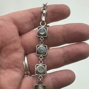Vintage Sterling Silver Moonstone Link Bracelet 8" - Picture 1 of 7