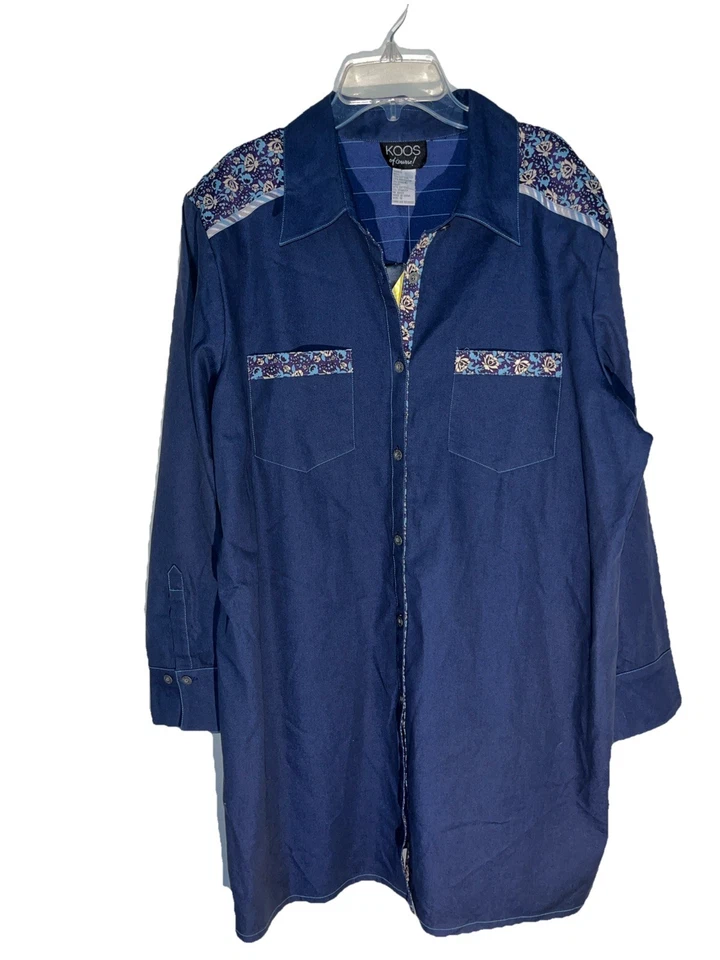 KOOS Button-up Shirt Navy Floral Plus Size 1X - Изображение 1 из 4