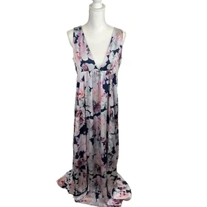 Cynthia Rowley Women’s Sz 8 Aurora Navy White Pink Rose Maxi Dress Gown Formal - Picture 1 of 8