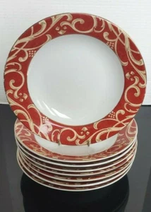 Lot Of 8~ PTS International Interiors Porcelain Classic Red Rim Soup/Salad Bowl - Picture 1 of 4