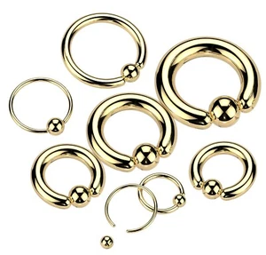 PAIR Gold Plated Surgical Steel Captive Bead Ring Labret Septum Ring Earrings - Picture 1 of 4