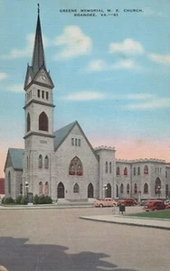 Roanoke Virginia Greene Memorial M.E. Church Vintage Linen Postcard - Picture 1 of 2