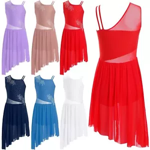 Kids Girls Dresses Asymmetrical Dress Photo Props Leotard Dance Unitard Modern - Picture 1 of 49