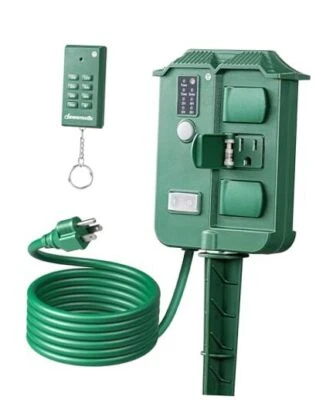  Outdoor Power Stake Timer Waterproof, 100FT Wireless Remote Control, 6 Green - Image 1 of 4