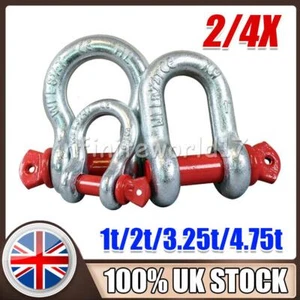 2/4x Lifting Shackle Galvanised Screw Pin Tested Bow Shackles (Various Tonnage) - Picture 1 of 14