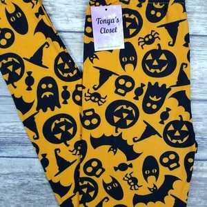 Girls Kids Trick or Treat Leggings Halloween Pumpkins Butter Soft LARGE 10/12 - Picture 1 of 5