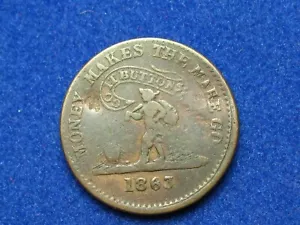 BELLA MONETA IN RAME! VECCHIO RARO GETTONE GUERRA CIVILE "1863 I SOLDI FANNO ANDARE LA CAVALLA" #248G - Foto 1 di 2
