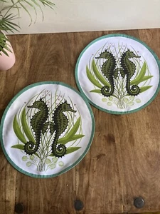 Vintage Seahorse Round Fabric Placemat x 2 Material Project Fabric Dead Stock - Picture 1 of 6