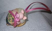 Vintage Handmade Walnut Shell Sleeping Pig Piglet Piggy Hanging Ornament VTG