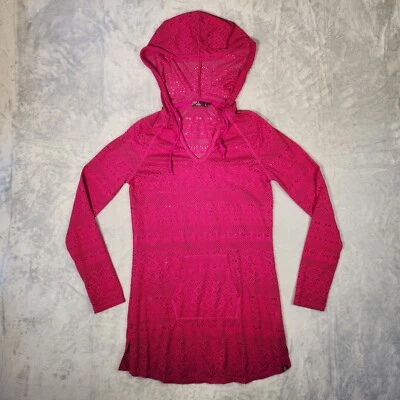 PrAna Túnica con Capucha Mujer Pequeña Rosa Tejido Abierto Playa Natación Yoga Cubrir Viaje Foto 1 de 4