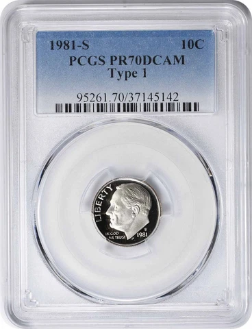 1981-S Roosevelt Dime Type 1 PR70DCAM PCGS Cover