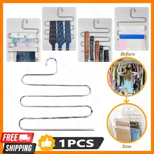 Trousers Hanger 5 Layers Pants Jeans Scarf Tie Storage Organizer Save Space - Picture 1 of 12