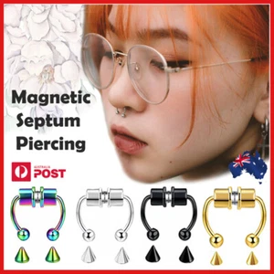 2 pc Magnetic Septum Piercing Fake Nose Ring Segment Click Tragus Helix Nose AU - Foto 1 di 21