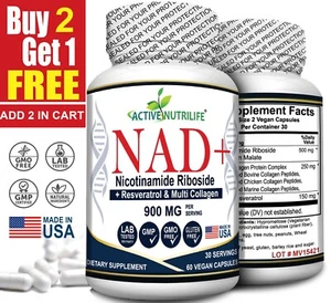 NAD+ Advanced with Multi-Collagen Nicotinamide Riboside Resveratrol 60 Caps - Picture 1 of 5