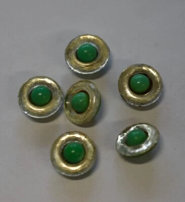 ANTIQUE BUTTONS * SET OF 6 * GREEN CELLULOID AND MIRROR GLASS * 11.75mm - Image 1 of 2