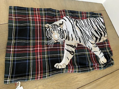 Williams Sonoma Tiger Embroidered Tartan pillow cover 14x22 - Image 1 of 2