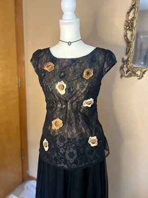 Whimsigoth Anthropologie Moulinette Soeurs Blouse Size 2 Embroidered Lace Beaded - Image 1 of 4