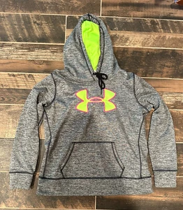 Under Armour Sweatshirt Damen mittelgrau neongrafik Logo Hoodie M - Bild 1 von 3