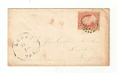 1857 Pre Civil War Scott # 26 LEWES Delaware Cover 3c Wash. Fancy Cancel & CDS - Image 1 of 3