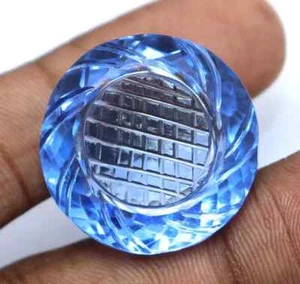 60 Ct Brazilian Blue Topaz Loose Carved Gemstone Round Cut Certified - Picture 1 of 6