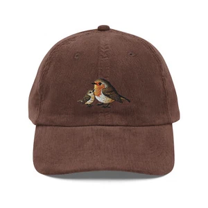 Bestickte Vogelmütze Rotkehlchen und Baby Vintage Cordmütze - Bild 1 von 7