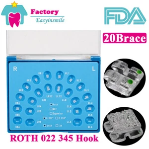 20Pc Dental Ortho Monocrystalline Sapphire Brackets Clear Brace ROTH 022 345Hook - Picture 1 of 8