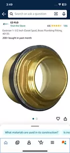 2 Pack-Eastman 1-1/2 Inch Closet Spud, Brass Plumbing Fitting, 40135 - Picture 1 of 2