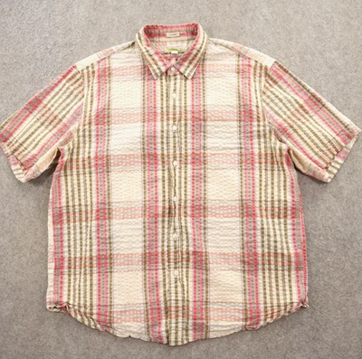 Camisa Wallace & Barnes Para Hombre Extra Grande Roja Rosa Seersucker Abotonada Clásica Foto 1 de 4