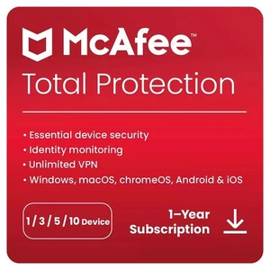 McAfee Total Protection 2025 Antivirus VPN 1, 3, 5, 10 PC Devices 1 Year (EMAIL) - Picture 1 of 14