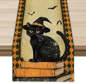 Vintage Halloween Table Runner Halloween Decorations Black Party Decor Colorful - Picture 1 of 11