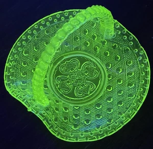 Antique Vaseline Uranium Pressed Glass Basket 19th C. UV Reactive Victorian - Picture 1 of 13