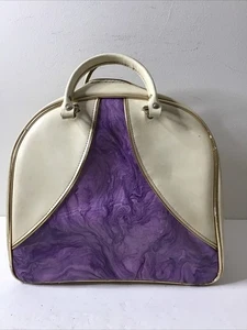 Vintage 1-Ball Bowling Bag Tan w/ Purple Marble Insert Metal Tray JC Penney - Picture 1 of 20