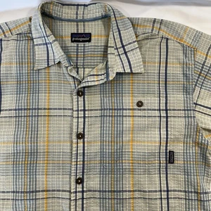 Patagonia Camicia Gialla Manica Corta Bottoni Plaid Uomo Medium - Foto 1 di 5
