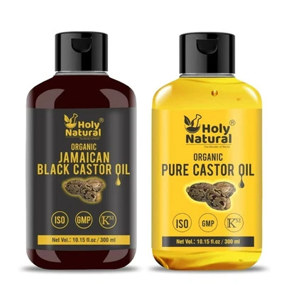 Combo de aceite de ricino negro jamaicano orgánico y aceite de ricino orgánico 300 ml cada uno Foto 1 de 4
