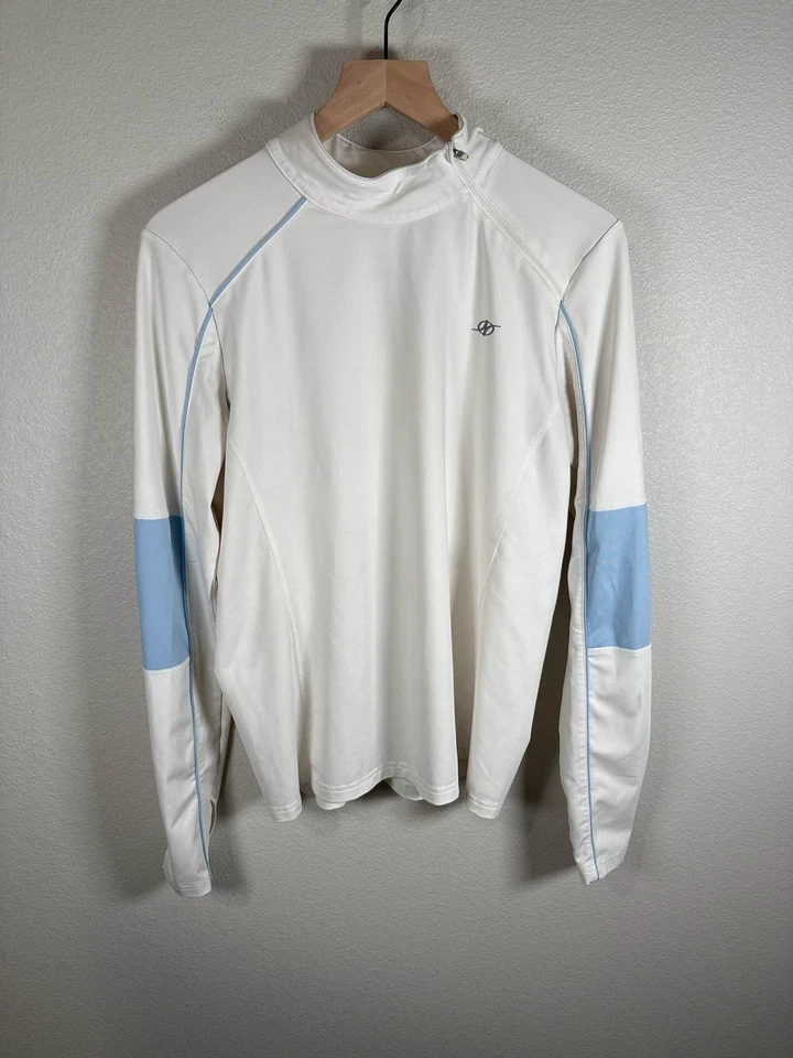 NordicTrack NT Dri Mens L 1/4 Zip Pullover Athletic Jacket White Blue - Image 1 of 4