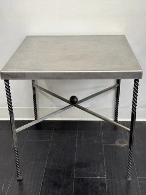 Vtg Midcentury Post-Modern Forged Steel Side Table, Spiral Leg & Polished HEAVY - Image 1 of 4