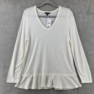 J Crew Mercantile Top Damen M elfenbein Langarm Rüschensaum Tee V-Ausschnitt Boho - Bild 1 von 14