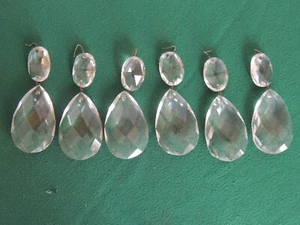 6 Vintage 4" Glass Faceted Teardrop Prisms for Light Fixture Large Prism 2 1/2" - Picture 1 of 4