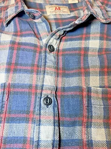 AE American Eagle Flanell Hemd Jacke Herren Größe Large rot blau kariert Knopf Y2K - Bild 1 von 13