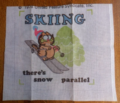 Vtg. 1978 United Features Syndicate Garfield the Cat Needlepoint Skiing Canvas - Image 1 of 2
