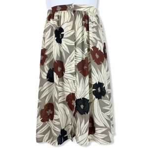Vintage Floral Skirt Size 10 Midi Button Front Semi Sheer Tan Brown Black CEO - Picture 1 of 7