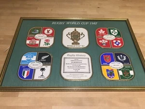 Vintage Sammlerstück gerahmte Untersetzer 6er Set 1987 Rugby WM limitierte Auflage - Bild 1 von 7