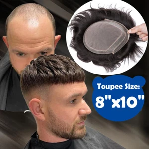 Mens Toupee Human Hair Replacement System Mono Fine Hair Pieces Express Delivery - Picture 1 of 17