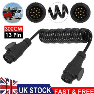 Trailer Light Electrics 3m Extension Cable Lead Male to Male 13 Pin Plugs Wire - Image 1 of 4